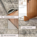 Farmhouse Brown Rugs for Living Room 8x10 - Taupe Rustic Minimalist Area Rug for Dining Room, Large Bedroom, Washable Foldable Dark Academy Décor