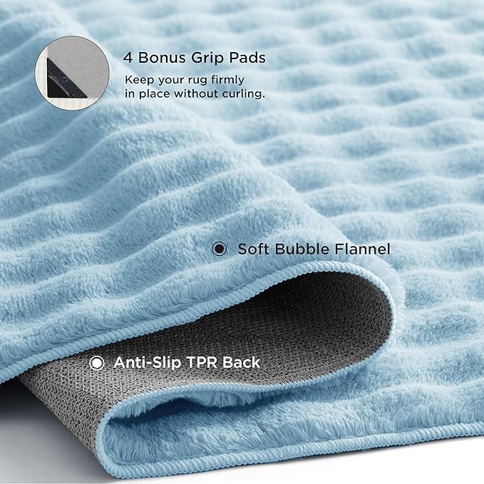 Bedsure 5x7 Fluffy Area Rugs for Living Room, Machine Washable Rugs, Non-Slip Backing, Non-Shedding, Pet Friendly Throw Rug for Bedroom Dining Room, Rug for Kids Room, Celestial Blue