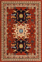 Unique Loom Taftan Collection Border Geometric Tribal Inspired Design Area Rug (6' 0 x 9' 0 Rectangular, Terracotta/ Ivory)