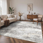 8x10 Area Rugs Washable Grey Rug for Living Room Bedroom, Modern Abstract Large Rug Non Slip, Water Repellent Low Pile Soft Carpet for Dining Room, Home Office, Grey Beige