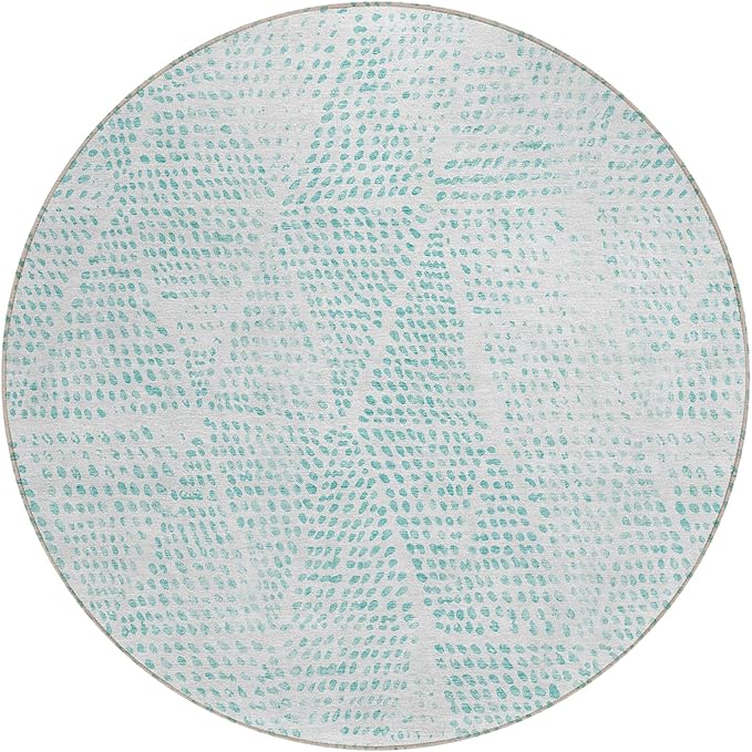 Addison Rugs Chantille ACN591 Aqua 8' x 8' Indoor Outdoor Round Rug, Easy Clean, Machine Washable, Non Shedding, Bedroom, Living Room, Dining Room, Kitchen, Patio Rug