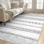 BESTSWEETIE 4x6 Area Rugs for Living Room Washable Moroccan Farmhouse Neutral Geometric Low Pile Non-Slip Soft Print Pattern Rug for Bedroom Kitchen Dining Room Entryway Grey/Black/Navy