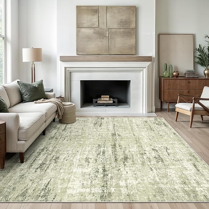 Valenrug Washable Rug 5x7 - Stain Resistant 5x7 Area Rugs for Living Room, Non Slip Backing Printed Rugs for Bedroom, Folable Machine Washable Area Rug(Green,5'x7')