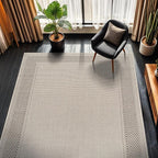 CAMILSON Easy Jute Rug 8x10, Indoor Outdoor Off-White Color Fiber Area Rugs for Entry, Living Room and Bedroom Rug, Bordered Boho Woven Design, Easy-Cleaning, Washable Outside Carpet (8 x 10)