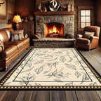 Medieval French Style Area Rugs 5x6ft, Off-White Botanical Leaf Pattern Rug, Low Pile Carpet, Washable & Non-Slip for Living Room, Bedroom, Dining Room, Dorm