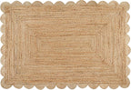 Savi Home Scalloped Jute Rug 4'x6' – Handwoven Natural Area Rug, Farmhouse Boho Style, Eco-Friendly Reversible Carpet for Living Room, Bedroom, Entryway, Dining Room Décor