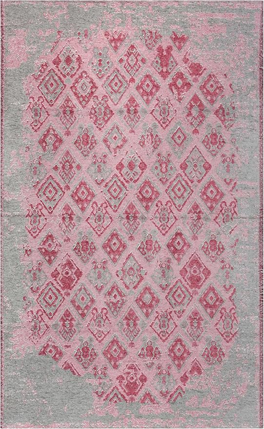 Alfa Rich 3x10 Pink Gray Reversible Washable Area Rugs for Living Room Hallway Kitchen Decor Runner