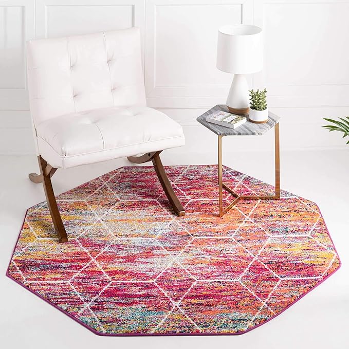 Unique Loom Trellis Frieze Collection Area Rug - Geometric (7' 10" Octagon, Multi/ Ivory)