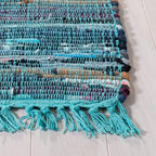 SAFAVIEH Rag Rug Collection Runner Rug - 2'3" x 7', Blue & Multi, Handmade Boho Stripe Cotton, Ideal for High Traffic Areas in Living Room, Bedroom (RAR121B)