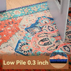 YJ.GWL Area Rugs for Living Room 4x6 Machine Washable Rugs for Bedroom, Non Slip Floral Vintage Rug Indoor Carpet, Stain Resistant Throw Rug for Dining Room Kitchen, Red Blue Gradient Color