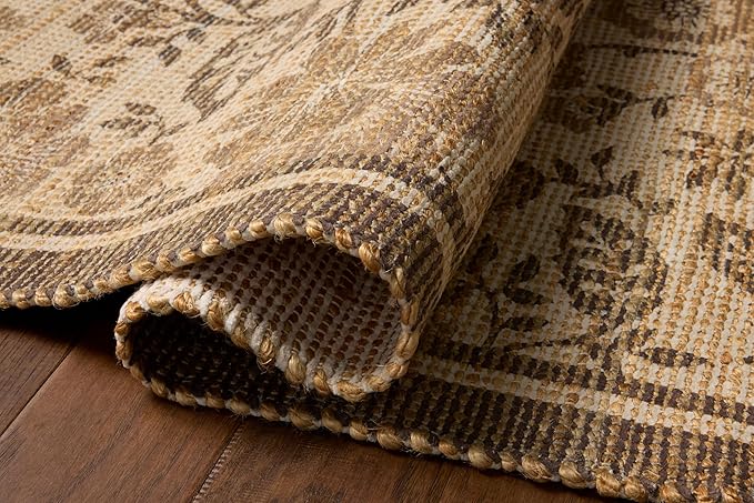 Loloi Chris Loves Julia Rue Collection RUE-03 Bark/Mocha 2'-3" x 3'-9" Accent Rug Jute Neutral Floral Living Room Bedroom Rug