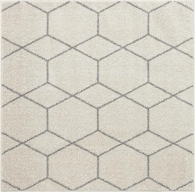 Unique Loom Trellis Frieze Collection Area Rug - Geometric (4' 1" Square, Ivory/ Gray)