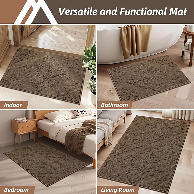 COSY HOMEER Door Mat 32”x48”,Absorbent Dirt Trapper Entryway Rugs,Non-Slip Welcome Mat,Washable Entry Rugs,Low Pile Doormat for Front Back Door,Wet Shoes & Paws,Brown