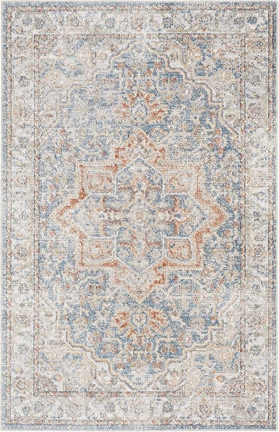 Nourison Home Astra Machine Washable Denim Multicolor 4' x 6' Area Rug - Easy Clean, Non Shedding, Bed Room, Living Room, Dining Room, Kitchen (4' x 6')