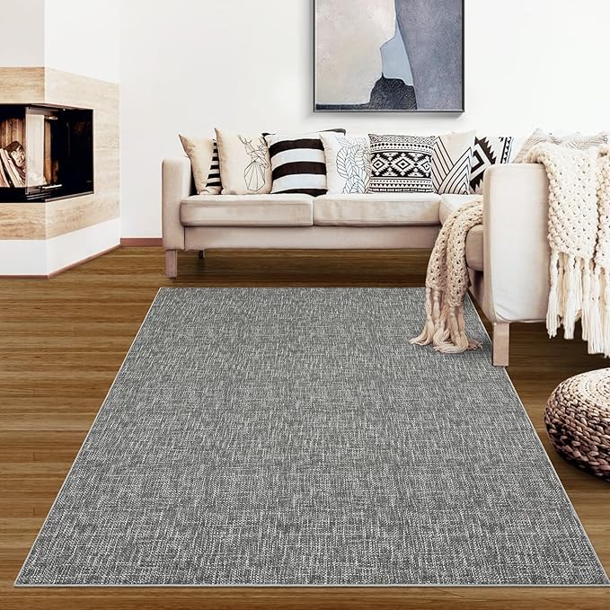 RUGSREAL Living Room Area Rug 9x12 Machine Washable Rug Non-Slip Stain Resistant Modern Abstract Rug Contemporary Accent Throw Floor Carpet for Dining Room Solid Area Rug for Home Office, Grey