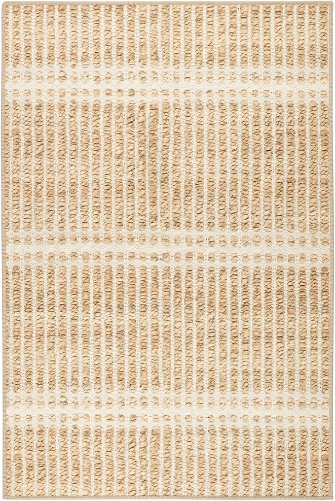 Dash and Albert Arbor Machine Washable Area Rug - 4' x 6' Neutral Stripe Washable Accent Rug Stain-Resistant, Anti-Slip, High Traffic Kitchen, Hallway, Mudroom