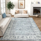 jinchan Fiora 6x9 Area Rug for Living Room Washable Soft Throw Rug Ultra-Thin Stain Resistant Non-Slip Distressed Vintage Floral Large Carpet for Bedroom Dining Room Home Office Nursery(6x9ft, Grey)