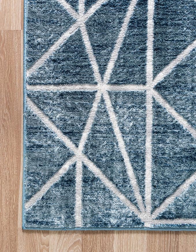 Rugs.com Lattice Trellis Collection Rug – 9' x 12' Blue Low-Pile Rug Perfect for Living Rooms, Large Dining Rooms, Open Floorplans