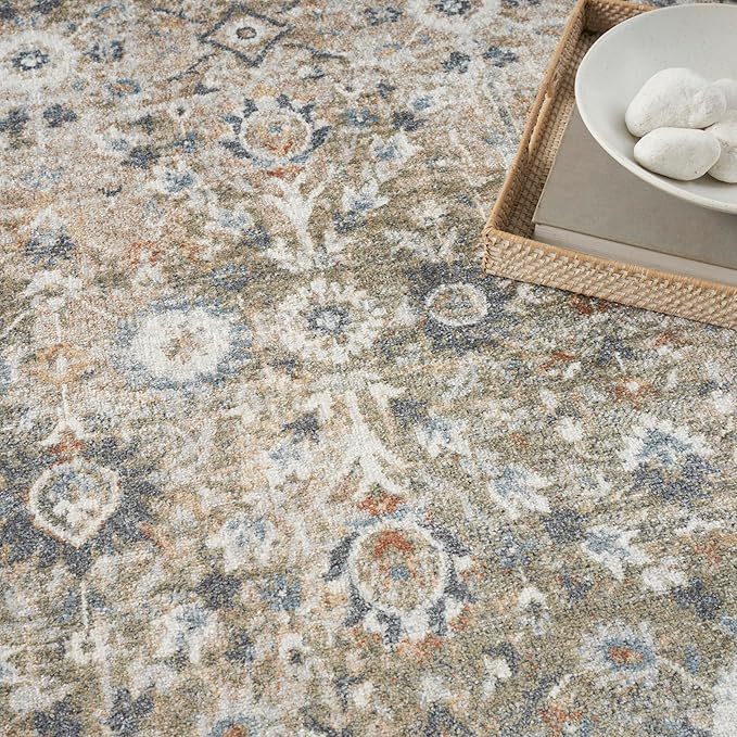 Nourison Home Astra Machine Washable Gold Grey 6'7" x 9' Area Rug - Easy Clean, Non Shedding, Bed Room, Living Room, Dining Room, Kitchen (7' x 9')