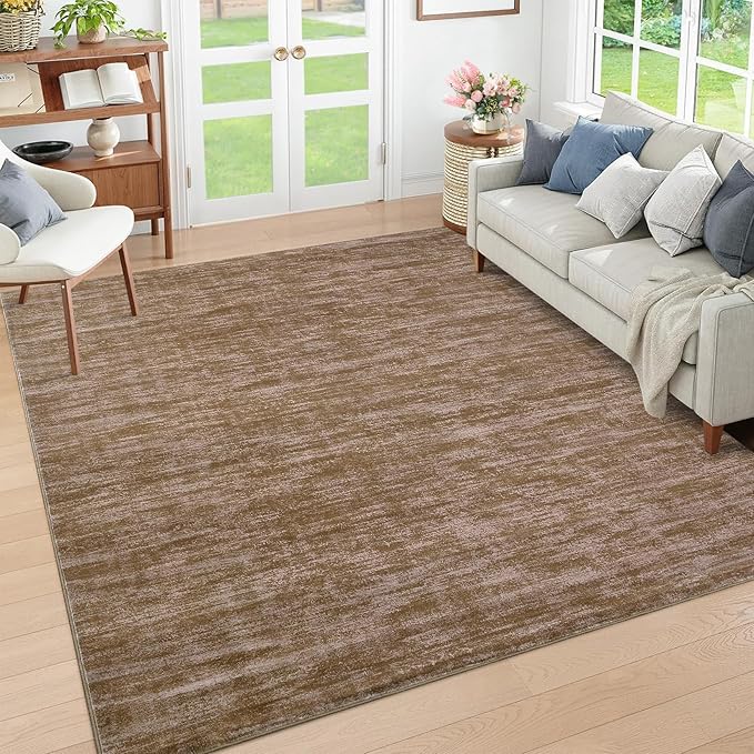 RUGSREAL 5x7 Living Room Area Rug Modern Solid Color Rug with Rubber Backing Large Bedroom Throw Carpet Indoor Washable Stain Resistant Dining Room Rug Contemporary Area Rug for Home Office, Taupe