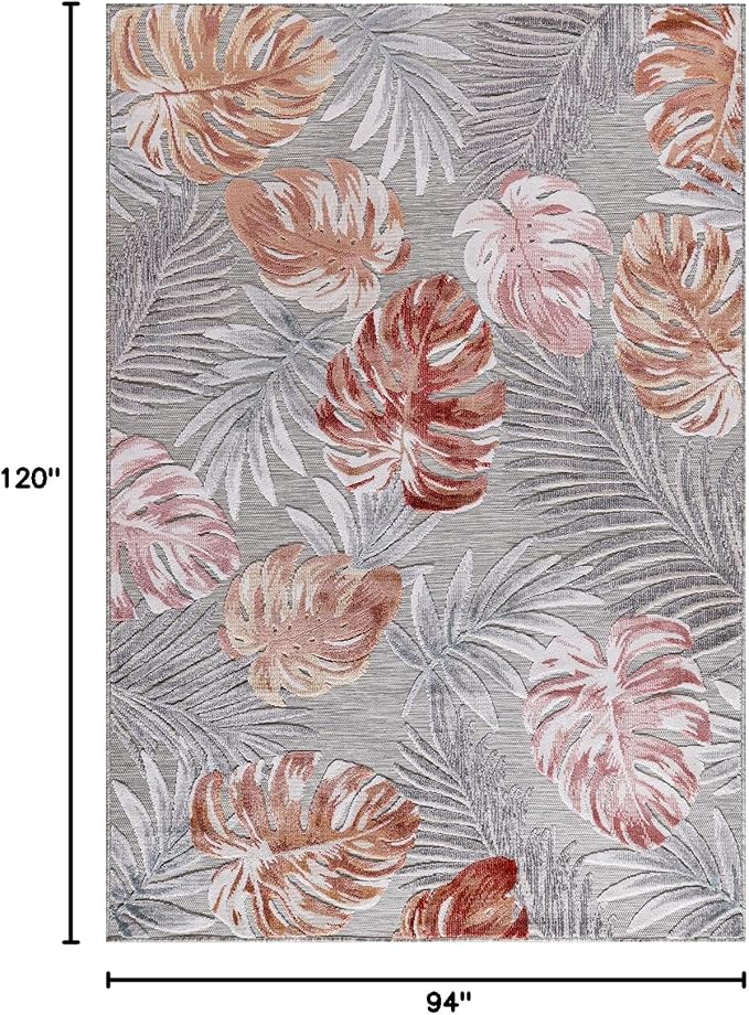 CAMILSON Indoor Outdoor Rug, Multi 7’10”x10’ Leaf Tropical Botanical Area Rugs for Indoor and Outdoor patios, Easy-Cleaning Non-Shedding Living Room, Garden and Kitchen Washable Outside Carpet (8x10)
