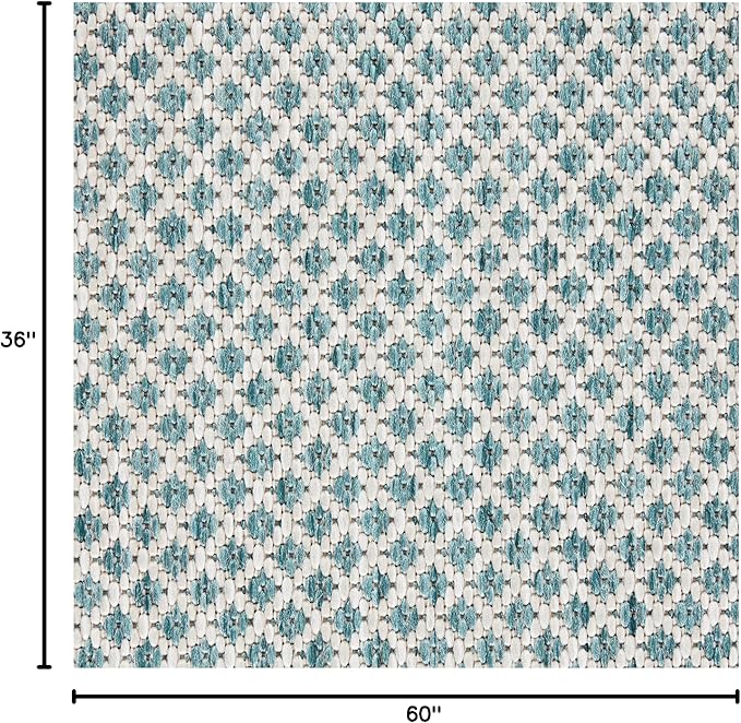Nourison Home Courtyard Ivory Aqua 3' x 5' Area Rug - Easy Clean, Non Shedding, Bed Room, Living Room, Dining Room, Kitchen (3' x 5')