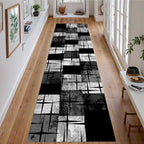 Distressed Checkered Runner Rugs, 2x8ft, Washable Runner Rug with Rubber Backing, Soft Vintage Geometric Black Grey Floor Carpet for Front Door Home Office