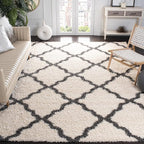 SAFAVIEH Dallas Shag Collection X-Large Area Rug - 11' x 15', Ivory & Dark Grey, Trellis Design, Non-Shedding & Easy Care, 1.5-inch Thick Ideal for High Traffic Areas in Living Room, Bedroom (SGD257H)
