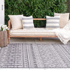 FH Home Flat Woven Outdoor Rug - Waterproof, Easy to Clean, Stain Resistant - Premium Polypropylene Yarn - Boho Moroccan - Large Patio, Deck, Sunroom - Dakar - Charcoal - 7ft 10in x 10ft 9in
