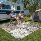 8x10 Outdoor Area Rug Washable Multicolored Patio Rug Tropical Botanical Floral Chenille Waterproof Outdoor Carpet Non-Slip for Deck, Backyard, Porch, Taupe