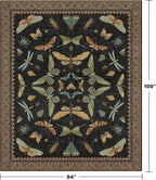 Black Washable 7x9 Large Area Rugs for Living Room, Vintage Insect Soft Rug for Bedroom, Dining Room Under Table, Boho Nature Butterfly Design - Low Pile Non Slip Carpet