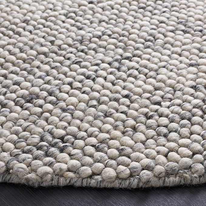 SAFAVIEH Natura Collection Area Rug - 4' Round, Light Grey & Ivory, Handmade Wool Blend, Textured Design, Ideal for Living Room, Bedroom, Dining Space (NAT620G)
