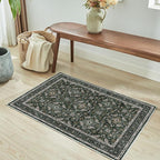WITSHOCK Washable 2x3 Entryway Area Rug: Soft Non-Slip Backing Washable Rugs Vintage Flower Boho Accent Small Rugs for Bedroom, Kitchen, Bathroom, Nursery Entrance,Dark Green
