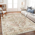 Washable Area Rug 4'x6' Vintage Traditional Floor Cover Foldable Thin Rugs Retro Kitchen Indoor Distressed Non Slip Carpet Floral Print Mat Bedroom Living Room