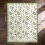 jinchan Elora 8x10 Floral Rug for Living Room Washable Bedroom Rug Vintage Romance Design Non Slip Thin Indoor Floor Cover Large Low-Profile Throw Carpet for Dining Room Office, Green/Beige