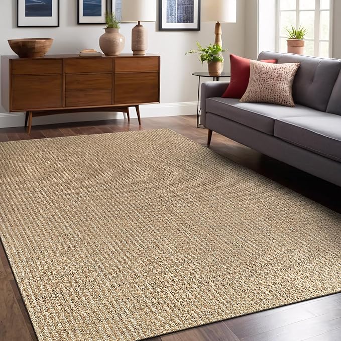 Easy Jute Rugs 4x6 Natural Color Living Room Indoor Outdoor Area Rug for Farmhouse Patio and Kitchen Rug High Traffic Washable Easy to Clean Solid Boho Woven Design Outside Carpet (4 x 6)