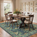 Bavni 8x10 Area Rugs, Floral Machine Washable Rugs for Living Room, Dinning Room, Bedroom, Non Slip Aesthetic Vintage Low Pile Durable Lightweight Farmhouse Rug, Tea Green/Blue