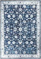 Bloom Rugs Washable Non-Slip 4' x 6' Rug - Dark Blue Traditional Bordered Area Rug for Living Room, Bedroom, Dining Room, and Kitchen - Exact Size: 4' x 6'