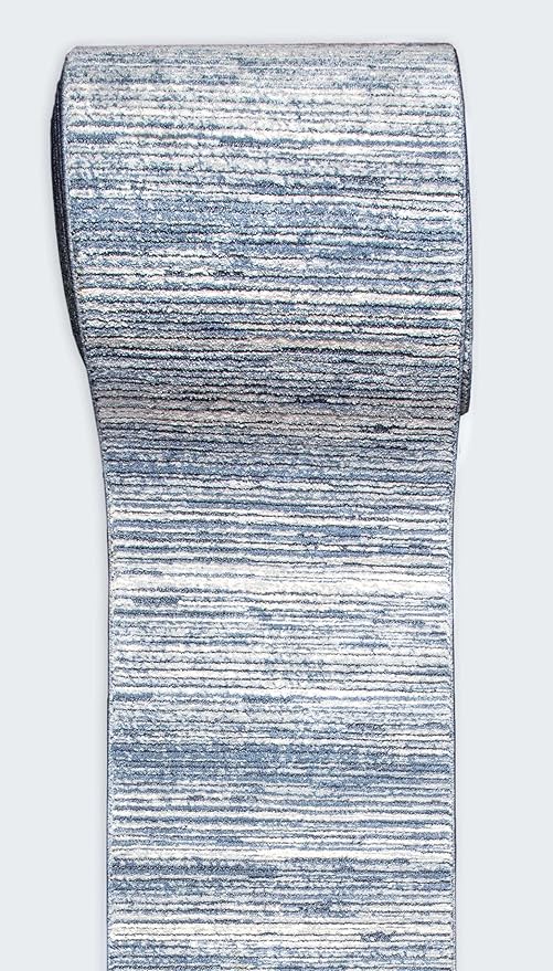 Well Woven Custom Size Hallway & Stair Runner- Harlow Delphi Blue 31 Inches Wide x 4 Feet Long Runner (31" x 4') Runner Rug - Modern Stripes Pattern, Ultra-Soft, Easy-Clean