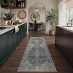 HUGEAR 2x6 Runner Rug Hallway Machine Washable Retro Black Vintage Floral Low Pile Carpet Distressed Long Throw Rug Bedroom Office Bathroom Kitchen Laundry Non Slip Soft Lightweight