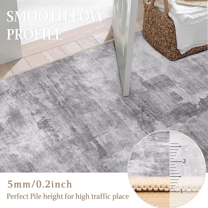 5x7 Washable Area Rug Grey Abstract Modern Living Room Bedroom Throw Rug Non Slip Soft Thin Simple Indoor Floor Carpet for Office Entryway Kitchen Nursery Home Decor