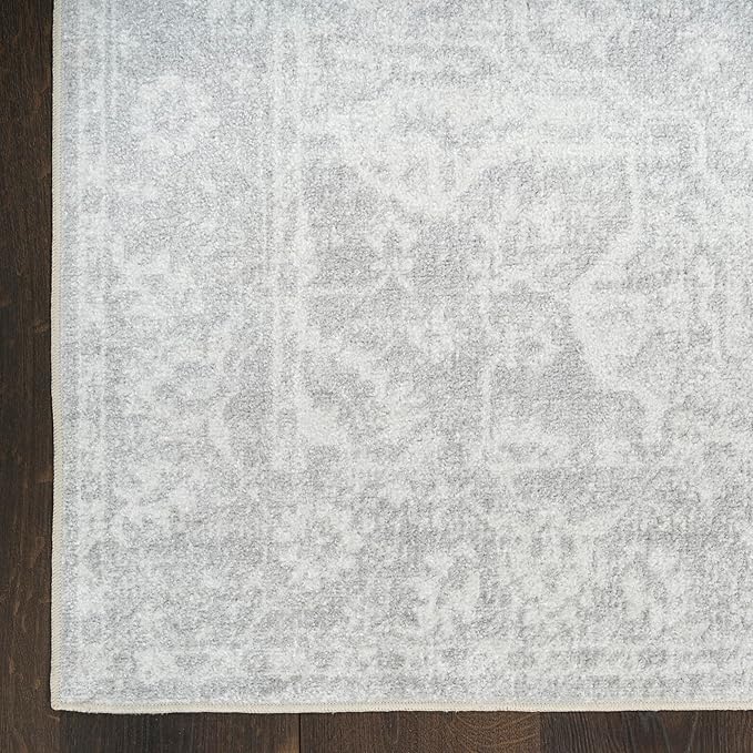 Nourison Home Astra Machine Washable Grey 2'2" x 8' Area Rug - Easy Clean, Non Shedding, Bed Room, Living Room, Dining Room, Kitchen (8' Runner)