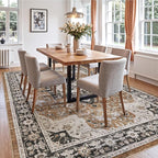 DEXI 8x10 Area Rug for Living Room, Washable Vintage Farmhouse Thin Rug Indoor Floor, Non Slip Stain Resistant Low Pile Carpet for Dining Room Bedroom Office, Brown