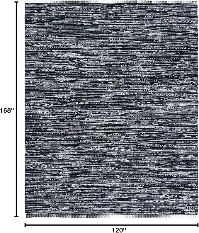SAFAVIEH Rag Rug, Collection Area Rug - 10' x 14', Black, Handmade Boho Stripe Cotton, Ideal for High Traffic Areas in Living Room, Bedroom (RAR121Z)
