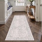Gray Runner Rug 2'6"x8' Washable Carpet for Hallway Kitchen Vintage Distressed Non Slip Indoor Grey Retro Floral Bedroom Accent Throw Long Rug Bathroom Office Laundry Dining Living Room