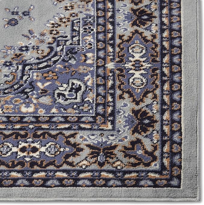 Home Dynamix Premium Sakarya Traditional Medallion Border Area Rug, Silver, 21"x35" Rectangle