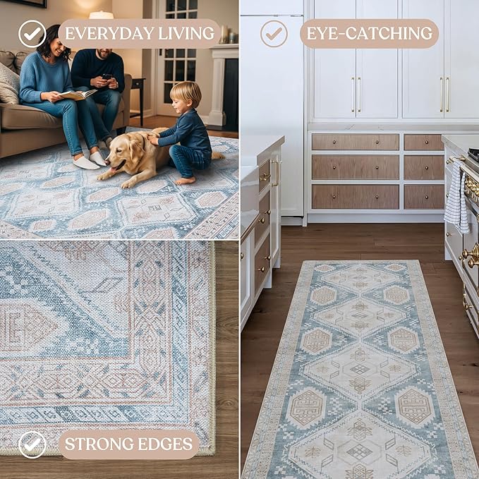 Washable Area Rug, Modern Farmhouse, Vintage, Turkish, Bohemian, Distressed, Oriental, Traditional, Rugs for Living Room, Dining, Bedroom, Office, Entryway, Foyer, (852CB, 2' x 3')