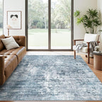 Area Rugs 4x6 for Living Room, Vintage Abstract Washable Rugs for Dining Room, Kitchen, Non-Slip Area Rug Blue