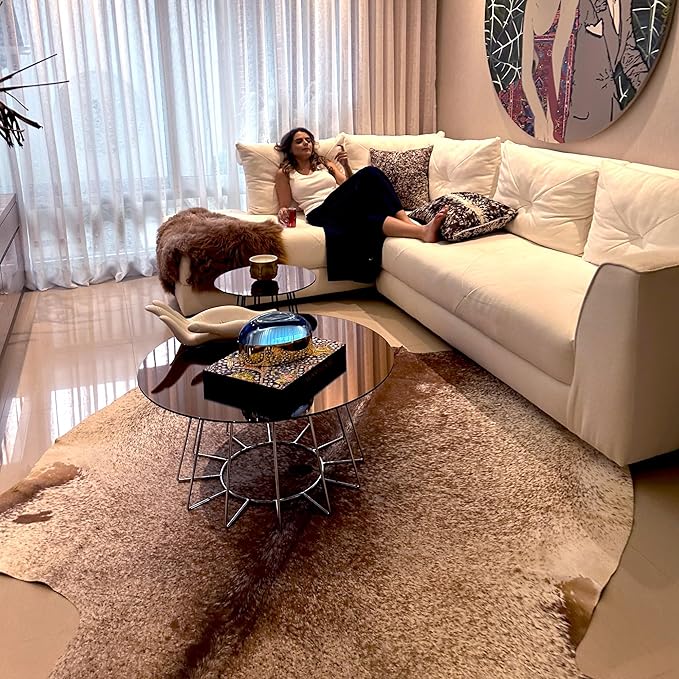 Genuine Cowhide Rug - Natural Leather Hide Rugs for Living Room & Area Rug for Bedroom - Real Cowhides Rug for Rustic Home Decor - Brown Speckled Cowhide Rugs Collection