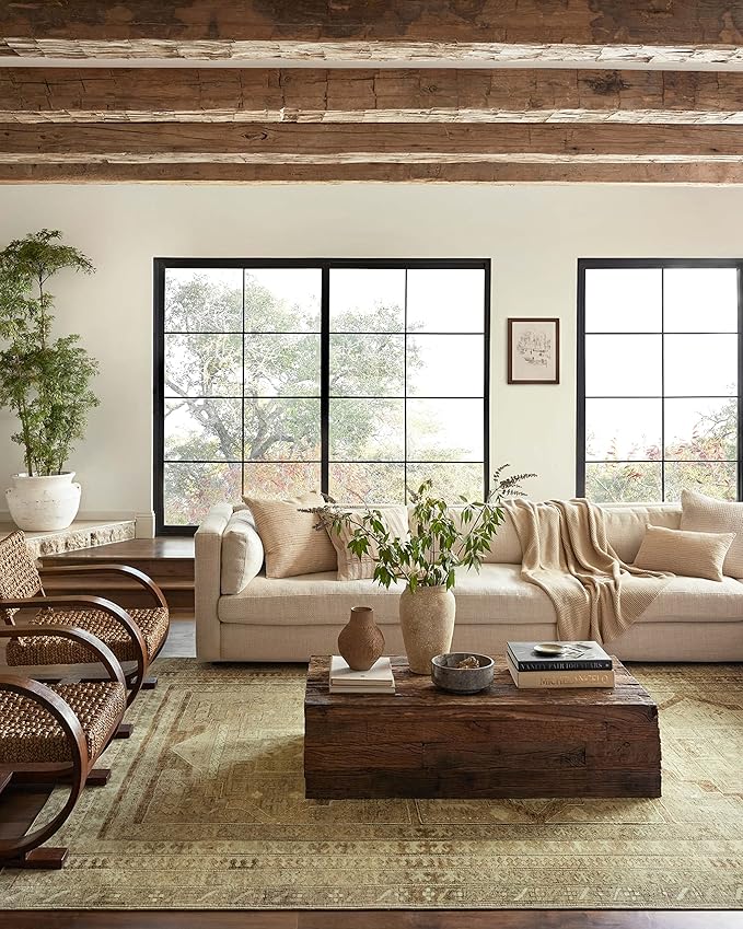 Loloi Magnolia Home by Joanna Gaines Sinclair Collection SIN-02 Khaki/Tobacco 2'-0" x 5'-0", .25" Pile Height, Machine Washable, Accent Rug